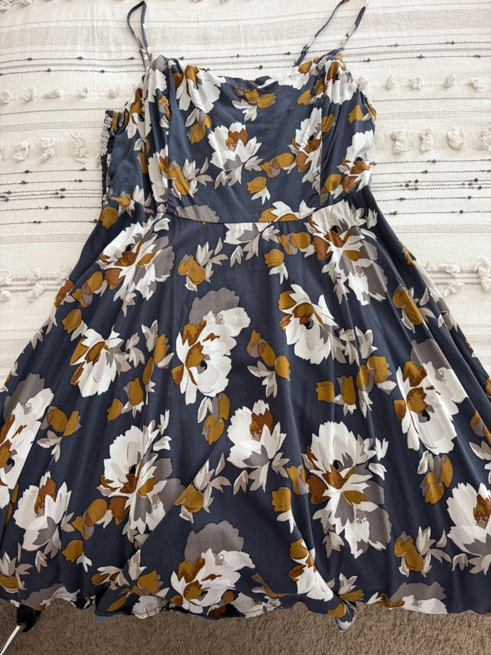 Old Navy Navy Floral Mini Dress with White and Mustard